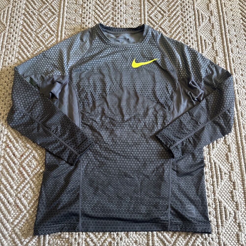 Nike Pro Hyperwarm Shirt Men XL Fitted Hexodrome Fleece Combat Baselayer Gray